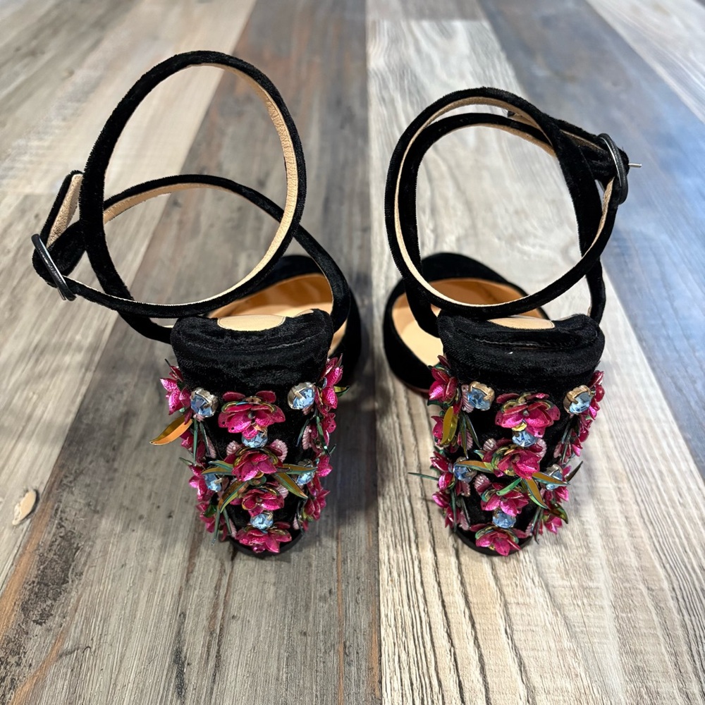 Christian Louboutin Black Velvet Heels with Floral Accents! - Picture 7 of 8